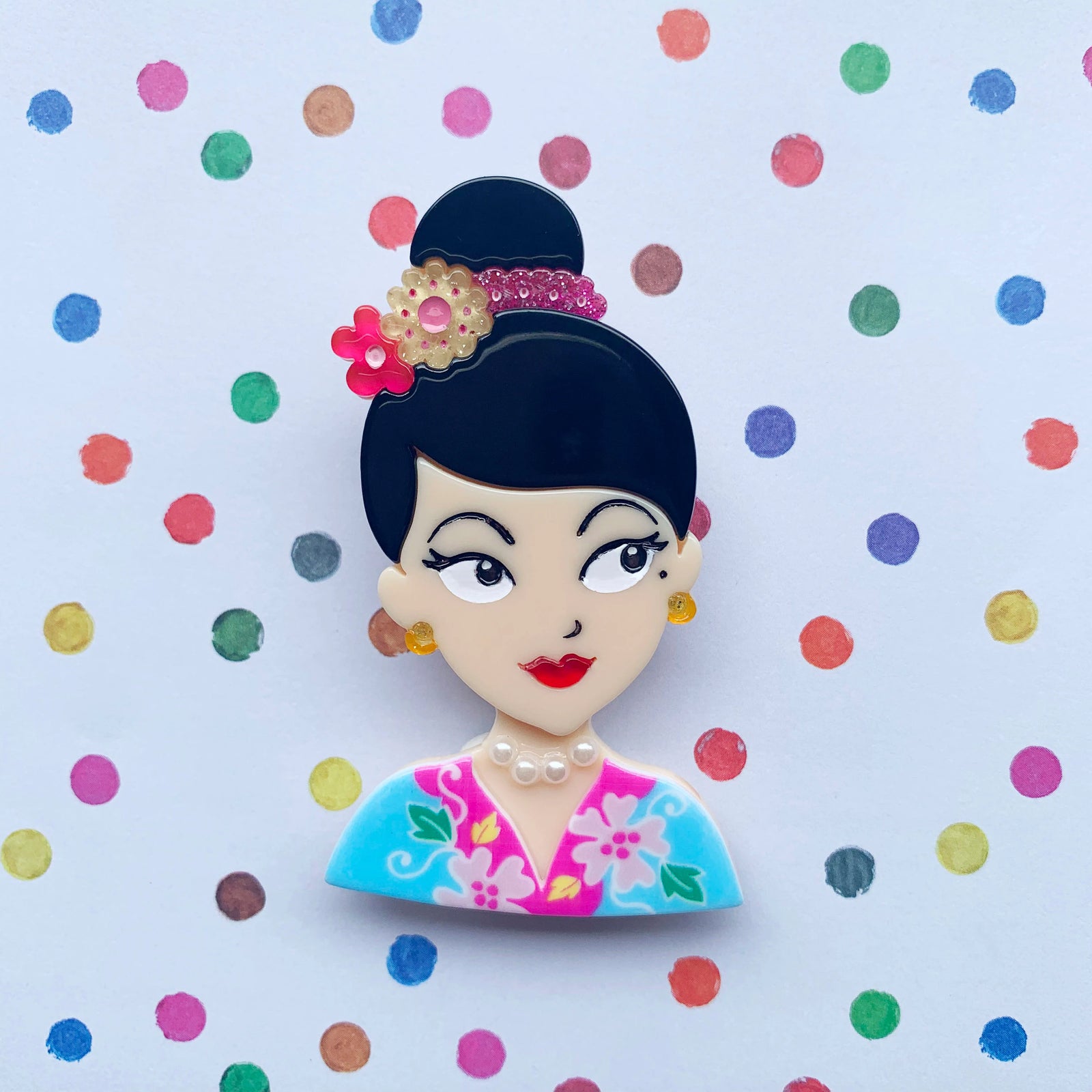 Bibik Lee Nyonya Brooch - Pink and Blue (IMPERFECT)