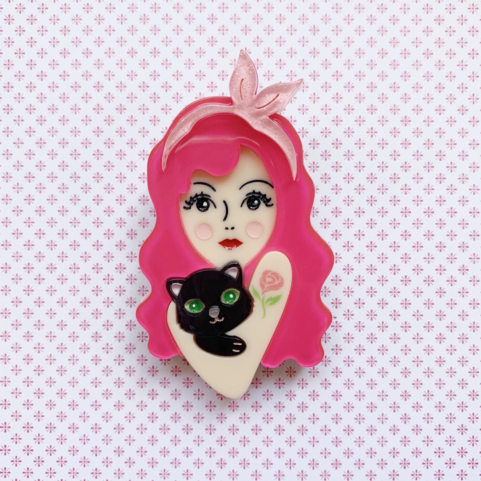 Blushing Rose (Black Kitten) Brooch 🐱 [IMPERFECT] freeshipping - SheLovesBlooms