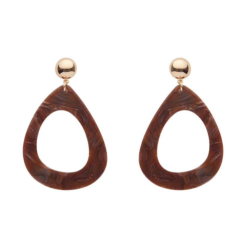 Erstwilder x Pete Cromer Statement Marble Resin Tear Drop Earrings - Brown