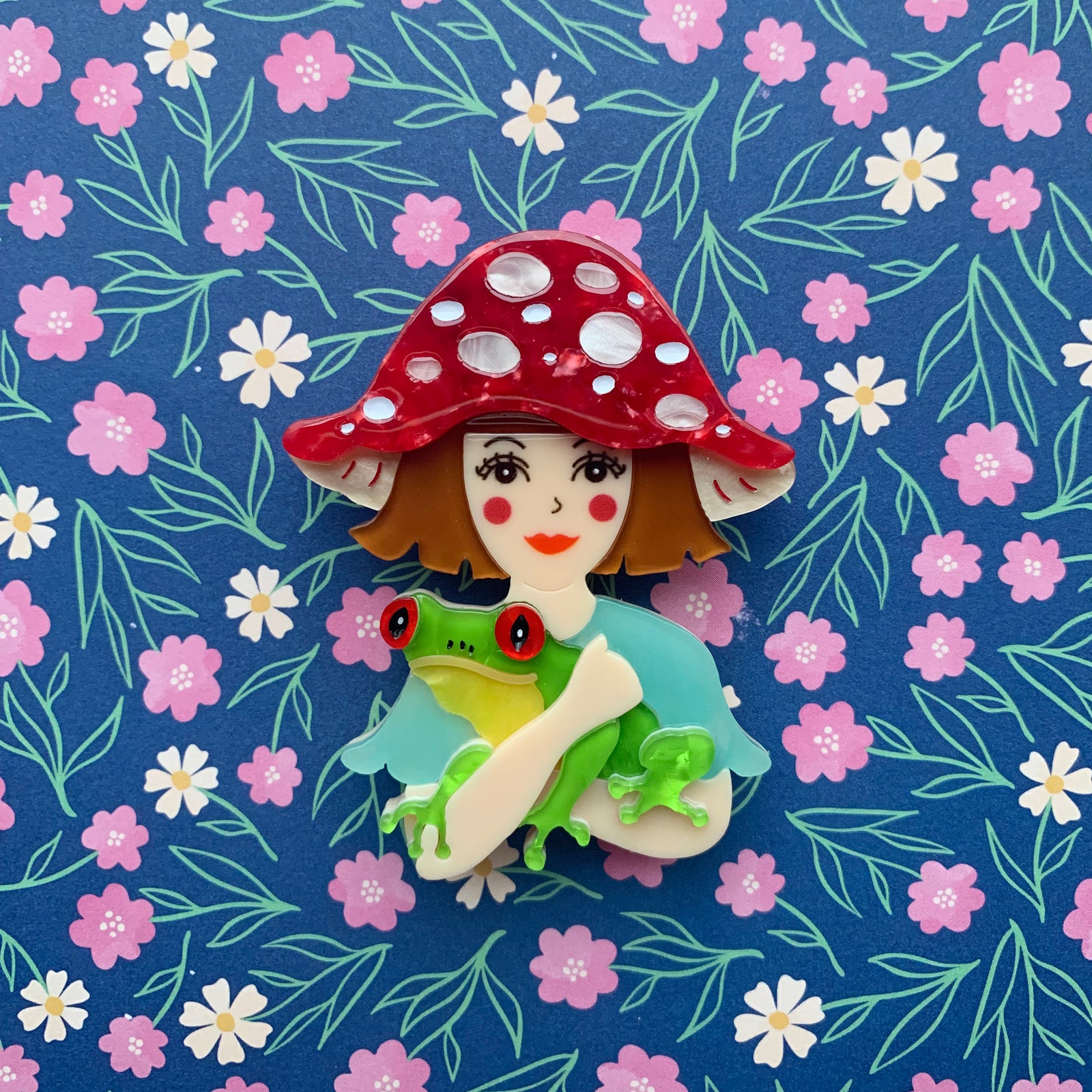 Amanita with Heqet Brooch (Brown Hair) freeshipping - SheLovesBlooms