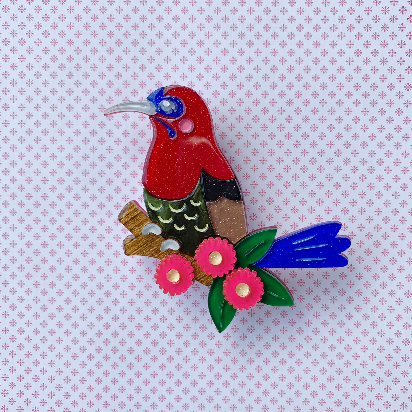 Celia the Crimson Sunbird Brooch freeshipping - SheLovesBlooms