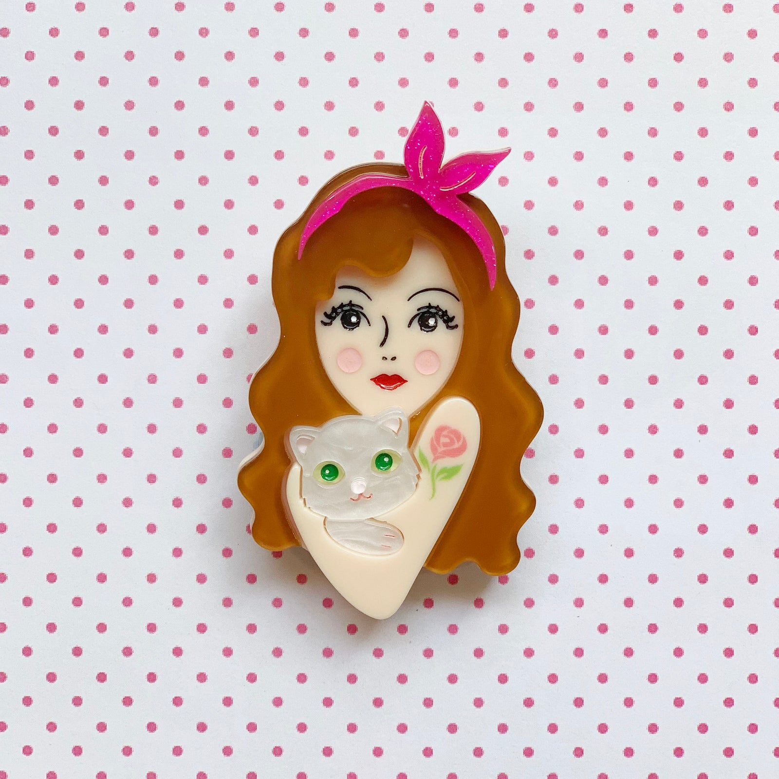 Blushing Rose (White Kitten) Brooch 🐱 freeshipping - SheLovesBlooms